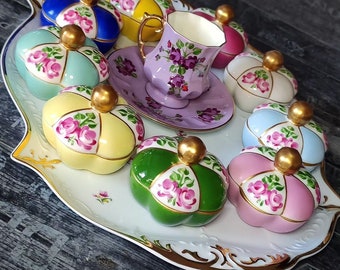 Mini Turkish Delight Bowl, Porcelain Sugar Bowl, Handpainted Flower Jar, Antique Bowl, Ethnic Porcelain Candy Bowl, Gift for Her
