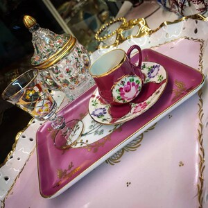 Set of 2 Rose Espresso Cup, 24k Gold Porcelain Tea Mugs, Flower Turkish Coffee Cup, Boho Macchiato Cup, Ethnic Vintage Mug Fuchsia