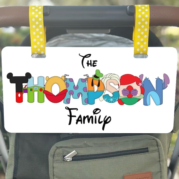 Personalized Family Name Stroller Sign, Amusement Park Sign for Strollers, Customizable Themed Tags for Baby Carrier - Personal stroller tag