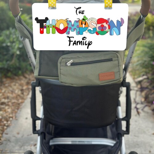 Personalized Family Name Stroller Sign, Amusement Park Sign for Strollers, Customizable Themed Tags for Baby Carrier - Personal stroller tag