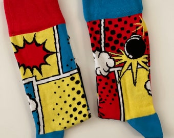 Fun Socks, Christmas Socks Gift, Men Socks, Women Socks, Unisex socks, Birthday Gift, Cotton Socks, Cosy, Colourful, Winter Socks, Blue, Red
