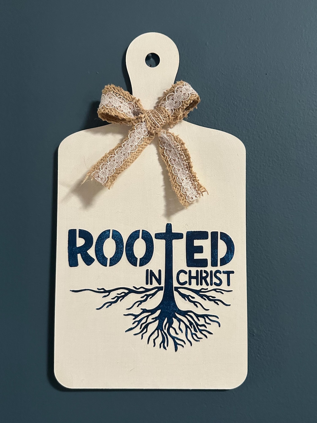 Rooted Sign Rooted in Christ, Mini Wooden Cutting Board Sign With Burlap Bow ...