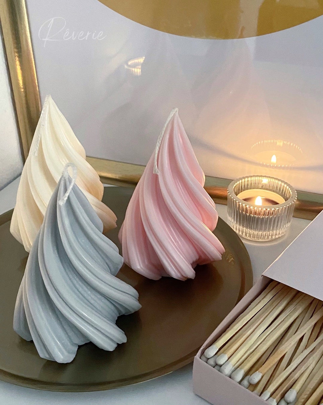 Swirl Candle Christmas Tree Candle Twisted Pillar Candle Etsy