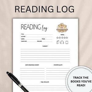 Registro di lettura, Diario di lettura, Recensione di libri, Sfida di lettura, PDF di lettura stampabile, Tracker di libri, Diario di lettura