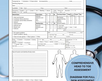 Nursing Head to Toe Assessment,Nurse Assessment Sheet,New Grad Printable Template,Detailed Patient Assessment, Nurse Admission Assessment