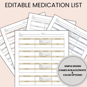 Medication List Log,Medication Tracker Template,Home Health Nurse Med List,Prescription Log,Medication Schedule Planner,Supplement Chart PDF