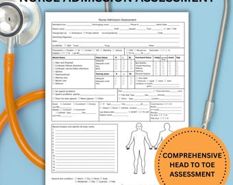 Évaluation des soins infirmiers de la tête aux pieds, feuille d'évaluation du personnel infirmier, modèle imprimable pour les nouveaux diplômés, évaluation détaillée du patient, évaluation d'admission du personnel infirmier