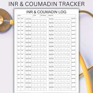 PT INR Log Template, Anticoagulant Log, Blood Thinner Monitoring, Warfarin Medication Tracker, Printable INR Log, Coumadin Schedule Sheet