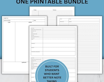 Cornell Note Taking Template Printable | Study Notes Bundle | Nursing School Notes | Lecture Notes | College Students | Research Log