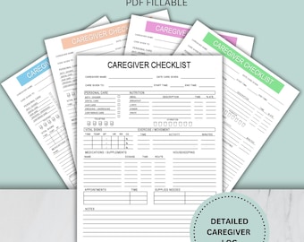 Lista di controllo per l'assistenza agli anziani da parte del caregiver, Programma del caregiver, Registro delle attività giornaliere del caregiver, Agenda per infermieri domiciliari, Modello stampabile per l'assistenza agli anziani