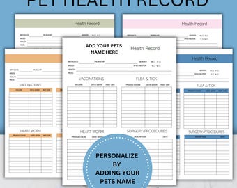 Dog Cat Health Record Printable | Vaccination Tracker | Vet Visit Log | Pet Medical Planner |  New Pet Planner | Pet Health Record Template