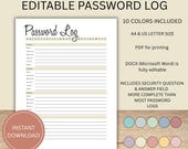 Password Log Printable | Password Tracker | Password Keeper | Password Organizer |  Password Log Printable | Password Planner Bundle