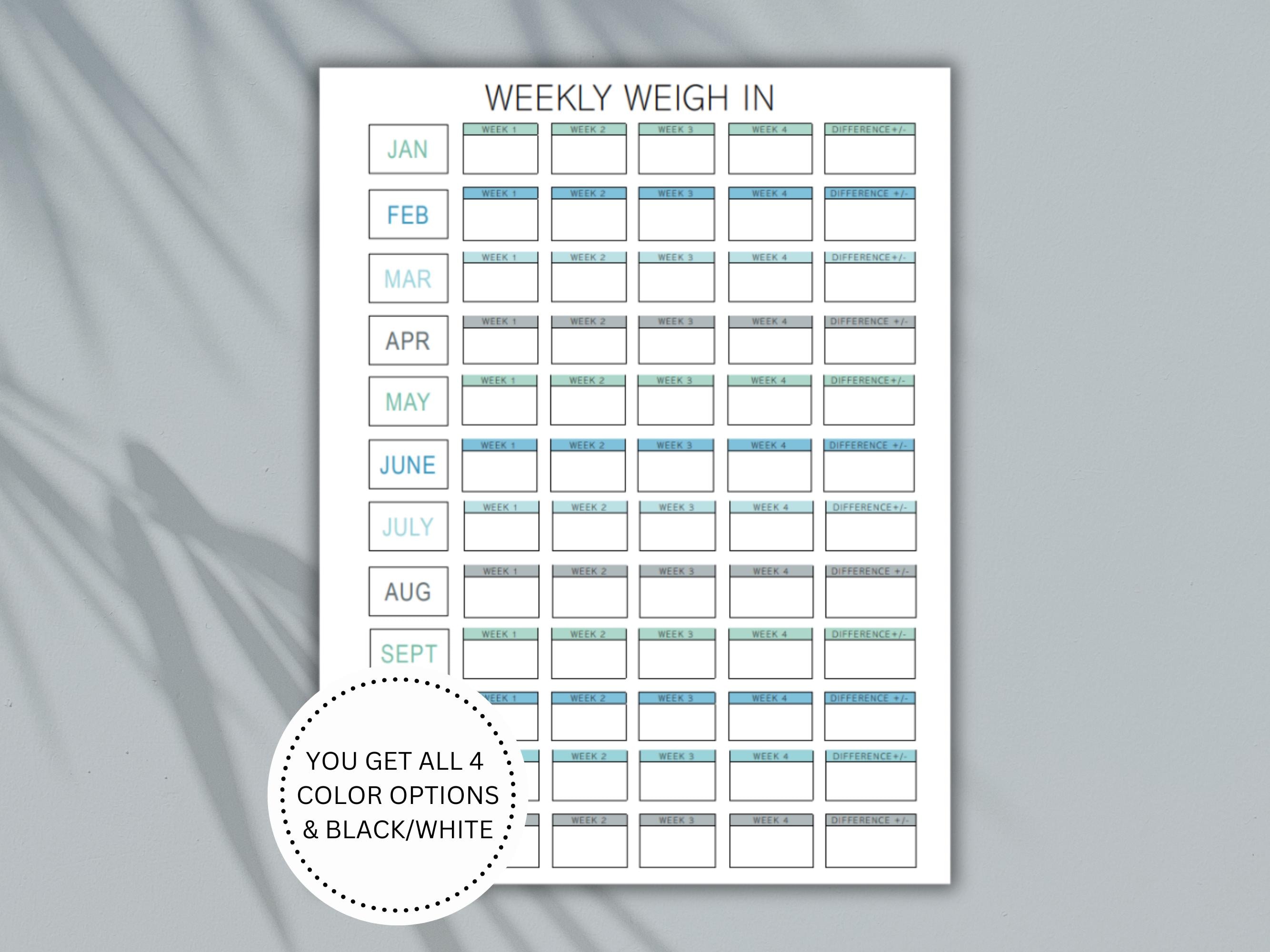 Weight Loss Tracker, Weekly Weigh in Log, Weight Loss Journal, Weekly ...