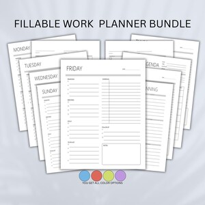 Personal Daily Planner, Editable Work From Home Bundle, Monthly Planner, Meeting Agenda Sheet, Digital Office Planner, Productivity Planner