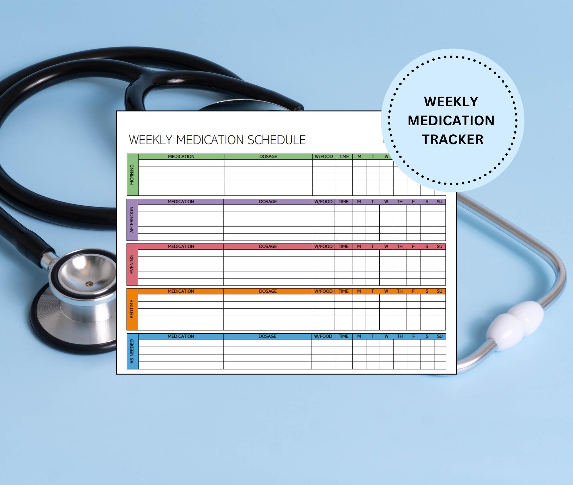 Medication Schedule,editable Medication Log,weekly Pill Tracker