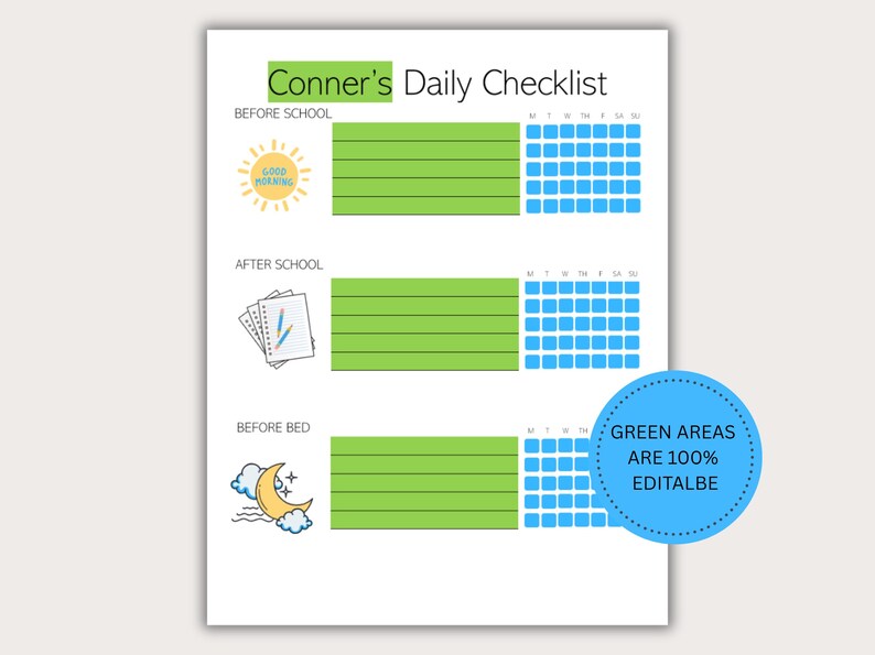 Editable Chore Chart, Kids Chore Chart, Daily Kids Responsibility Chart ...