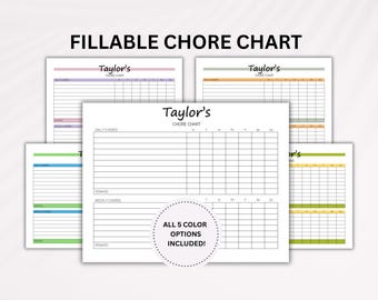 Editable Chore Chart, Kids Chore Chart, Daily Kids Responsibility Chart, Printable Kids Schedule, Daily Routine Checklist, Kids Task Tracker