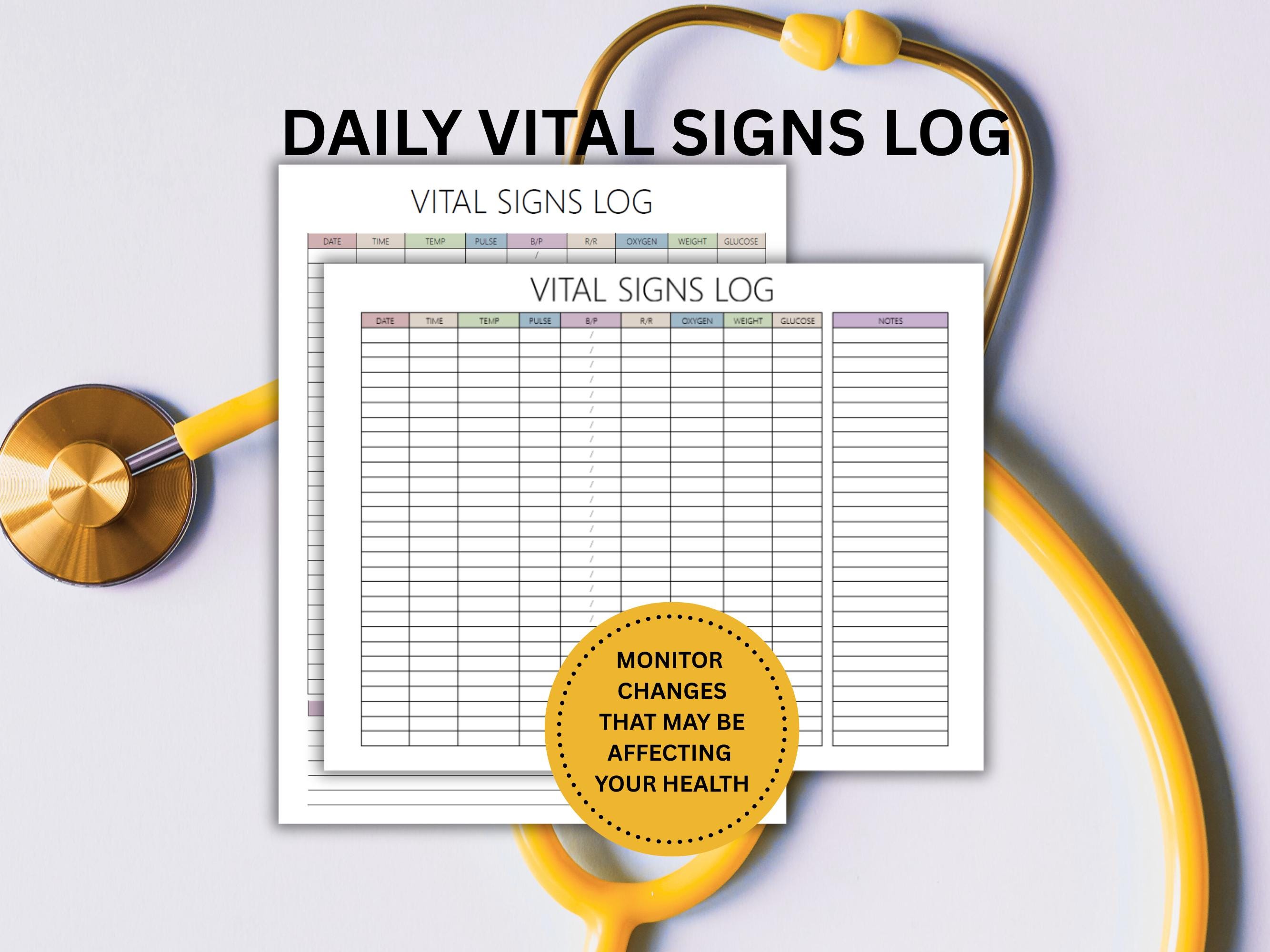 Vital Signs Tracker, Nurse Vitals Sheet, VS Template, CNA Patient ...