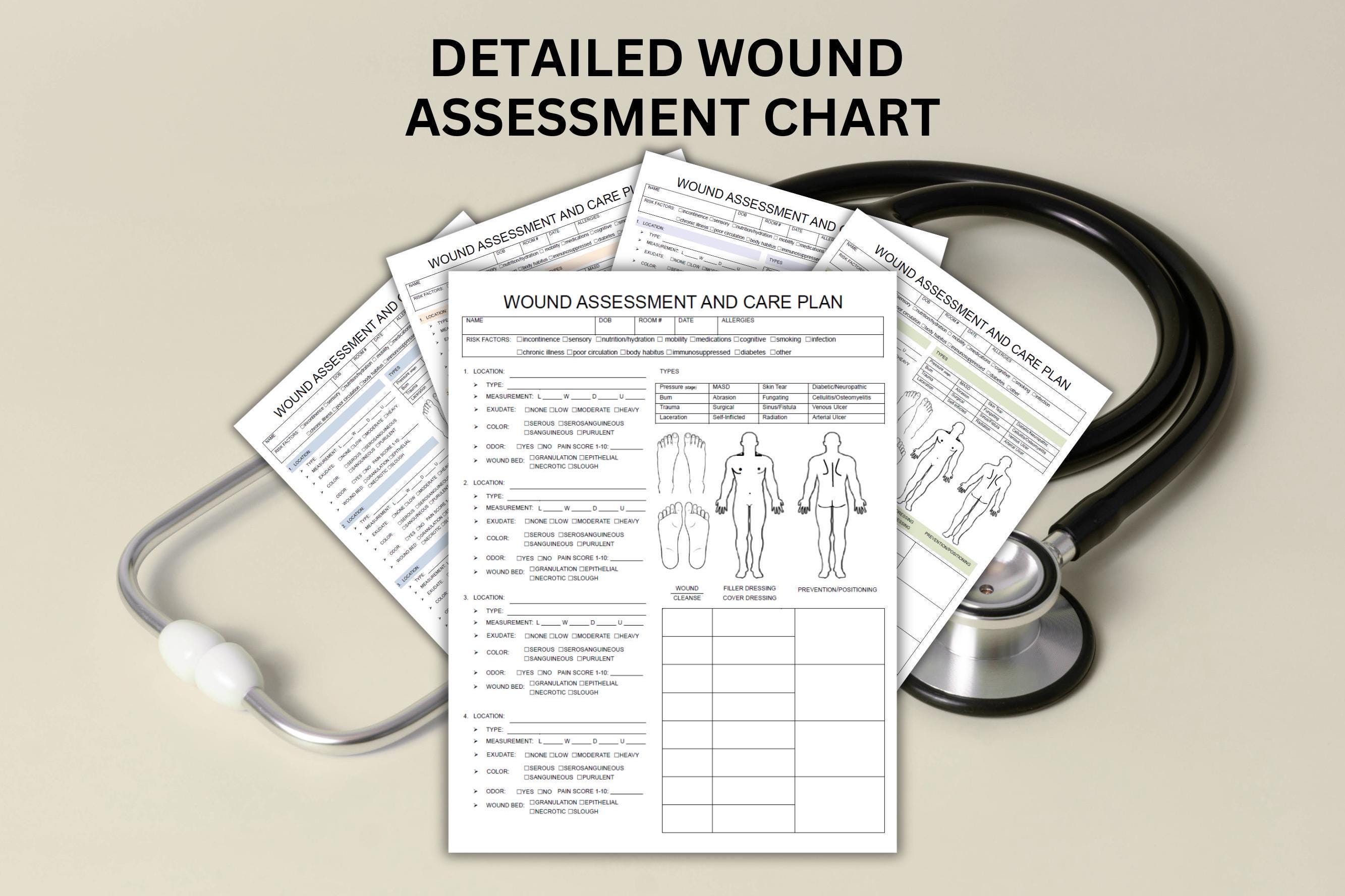 Wound Assessment Chart, Nursing Head to Toe Skin Assessment, Wound Management Chart, Skin Care Documentation, Nursing Admission Tool