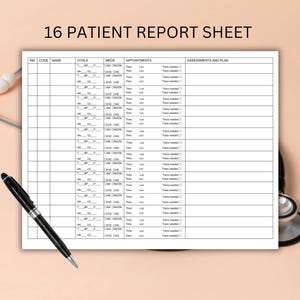 Nurse Report Sheet, 16 Patient Brain Sheet, LTC Nurse Documentation, Nursing Assistant Report Sheet, CNA Report Sheet, Shift Report Template