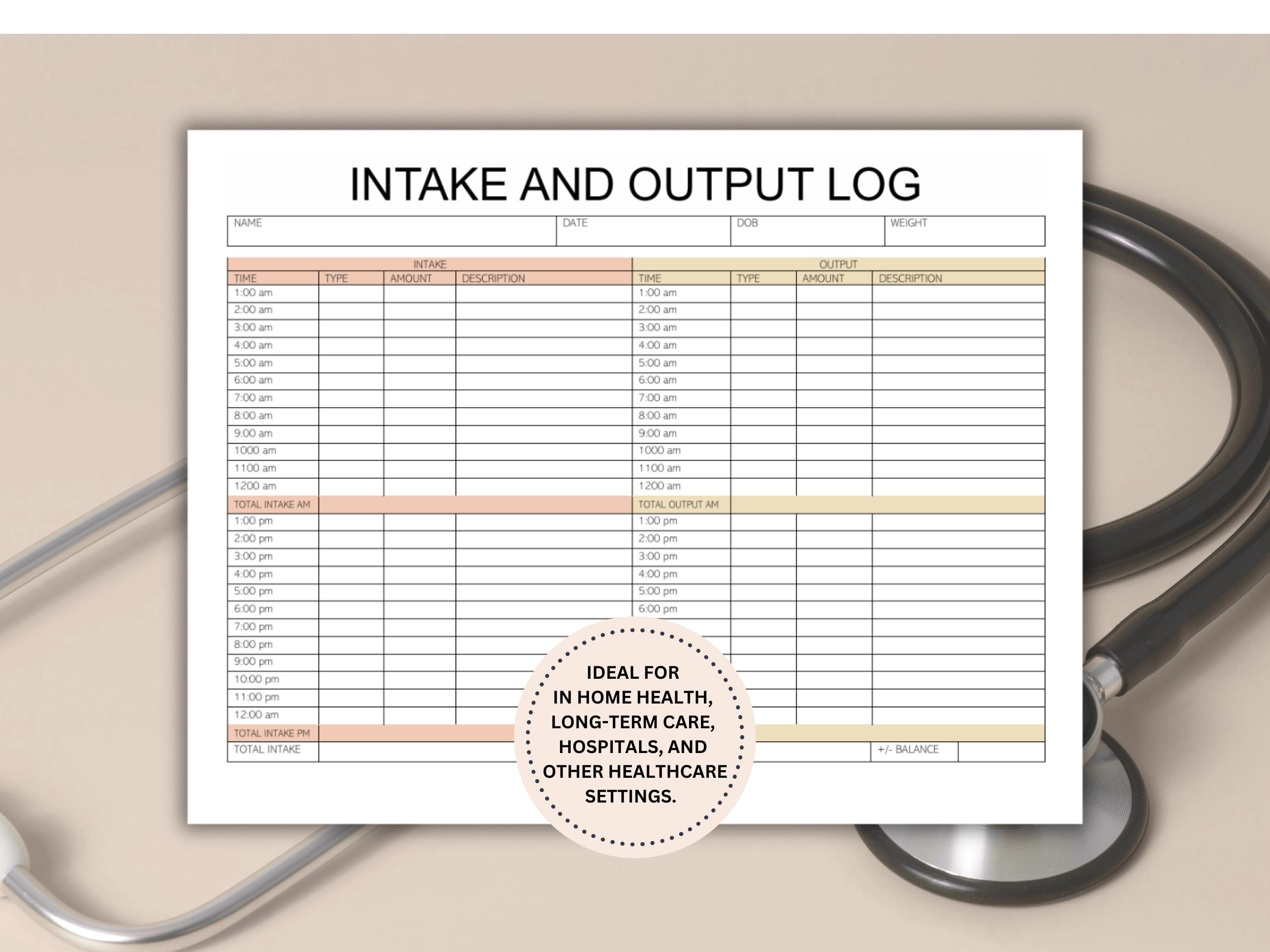 Fluids Intake and Output Record,nursing Intake and Output Log,home ...