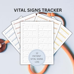 Vital Signs Log for 12 Patients, Nursing Vital Sign Sheet, Blood Pressure Log, CNA Report Sheet,  Home Health Nursing, Blood Sugar Tracker