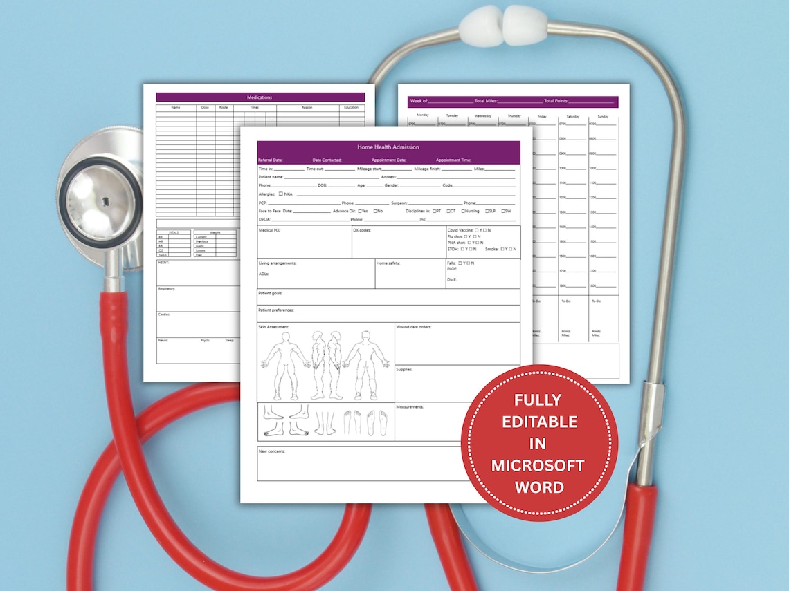 Home Health Nurse Editable Report Sheet | SOC Admission Form ...