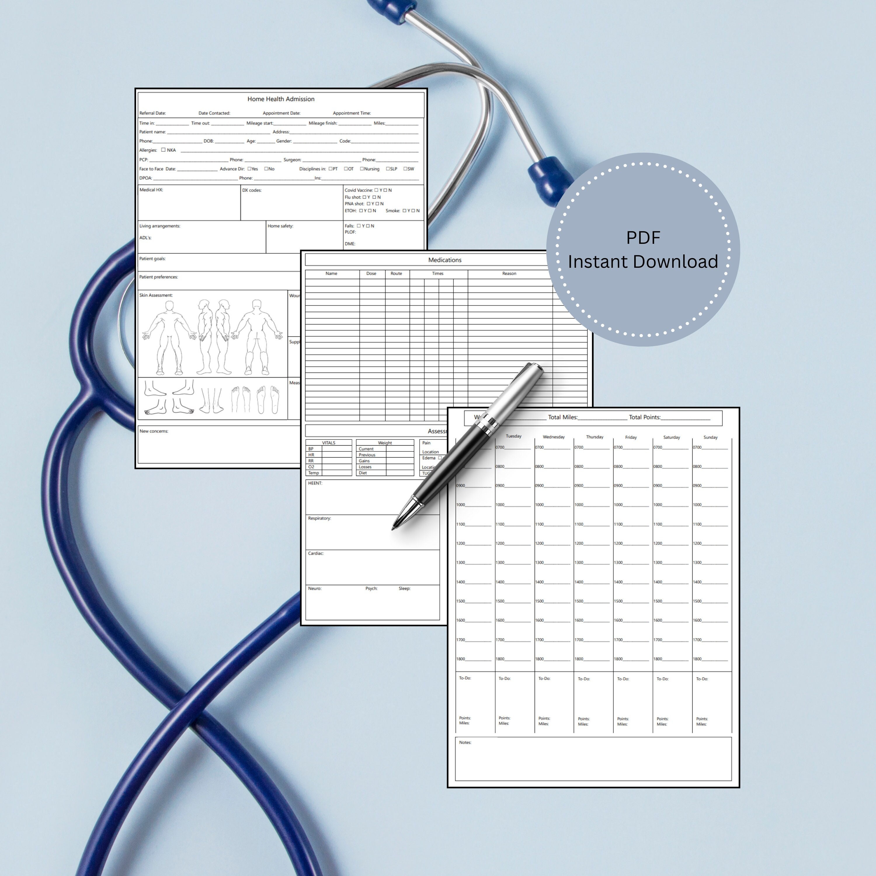 Home Health Skilled Nurse Report Sheet, Head To Toe Nurse Assessment,Nurse Charting,Nursing Notes,Nurse Admission,Nurse Care Planning