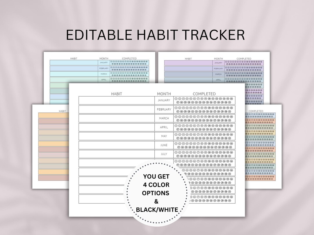 Editable Monthly Habit Tracker Template, Daily Routine Tracker ...