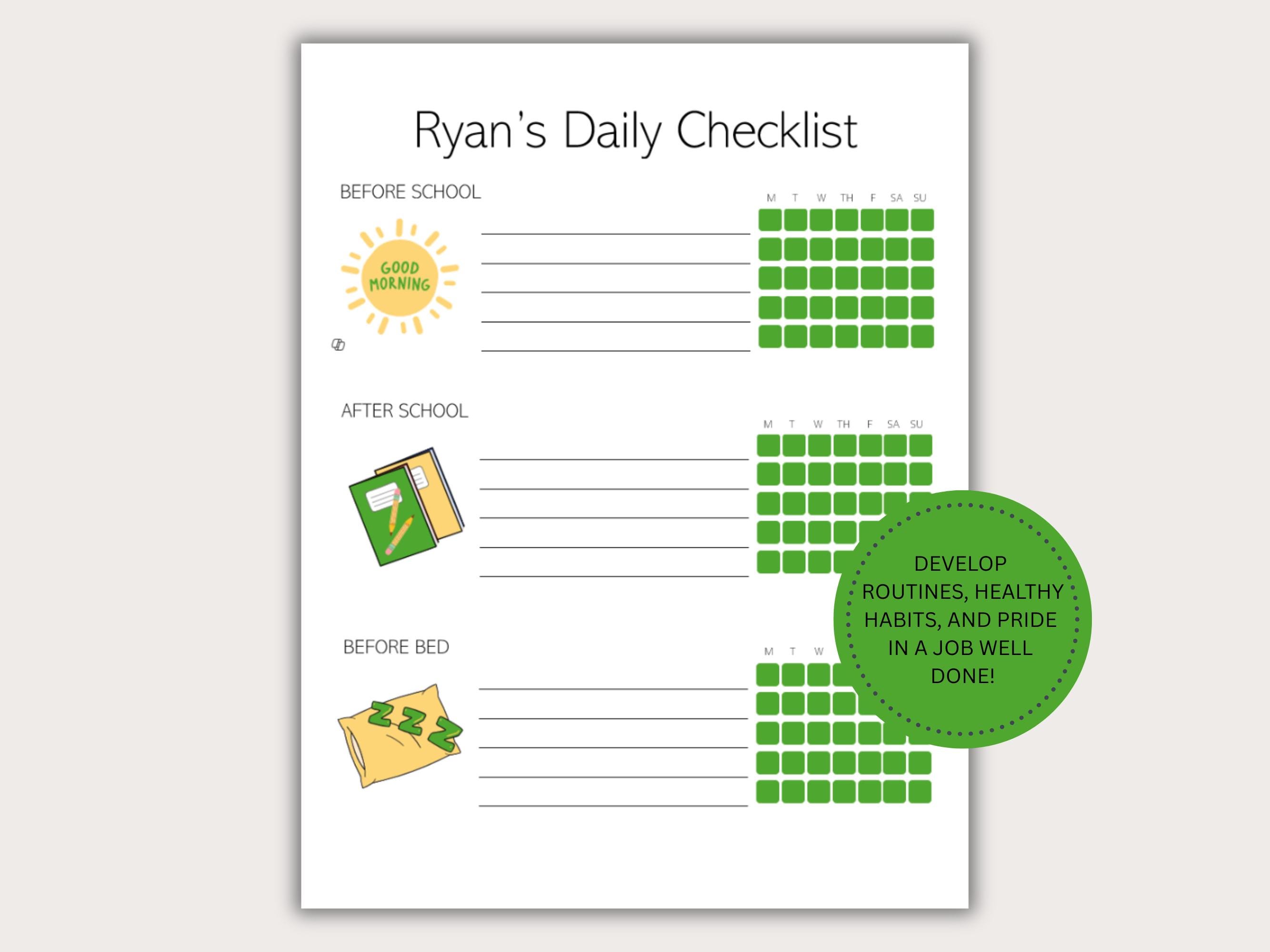 Editable Chore Chart, Kids Chore Chart, Daily Kids Responsibility Chart ...