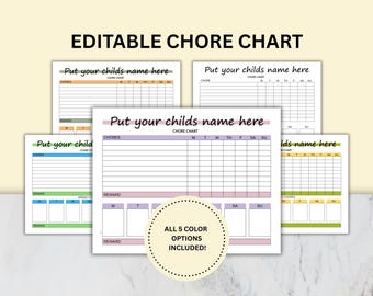 Editable Chore Chart, Kids Chore Chart, Daily Kids Responsibility Chart, Printable Kids Schedule, Daily Routine Checklist, Kids Task Tracker