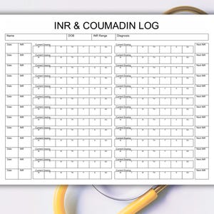 PT INR Log Template, Anticoagulant Log, Blood Thinner Monitoring ...