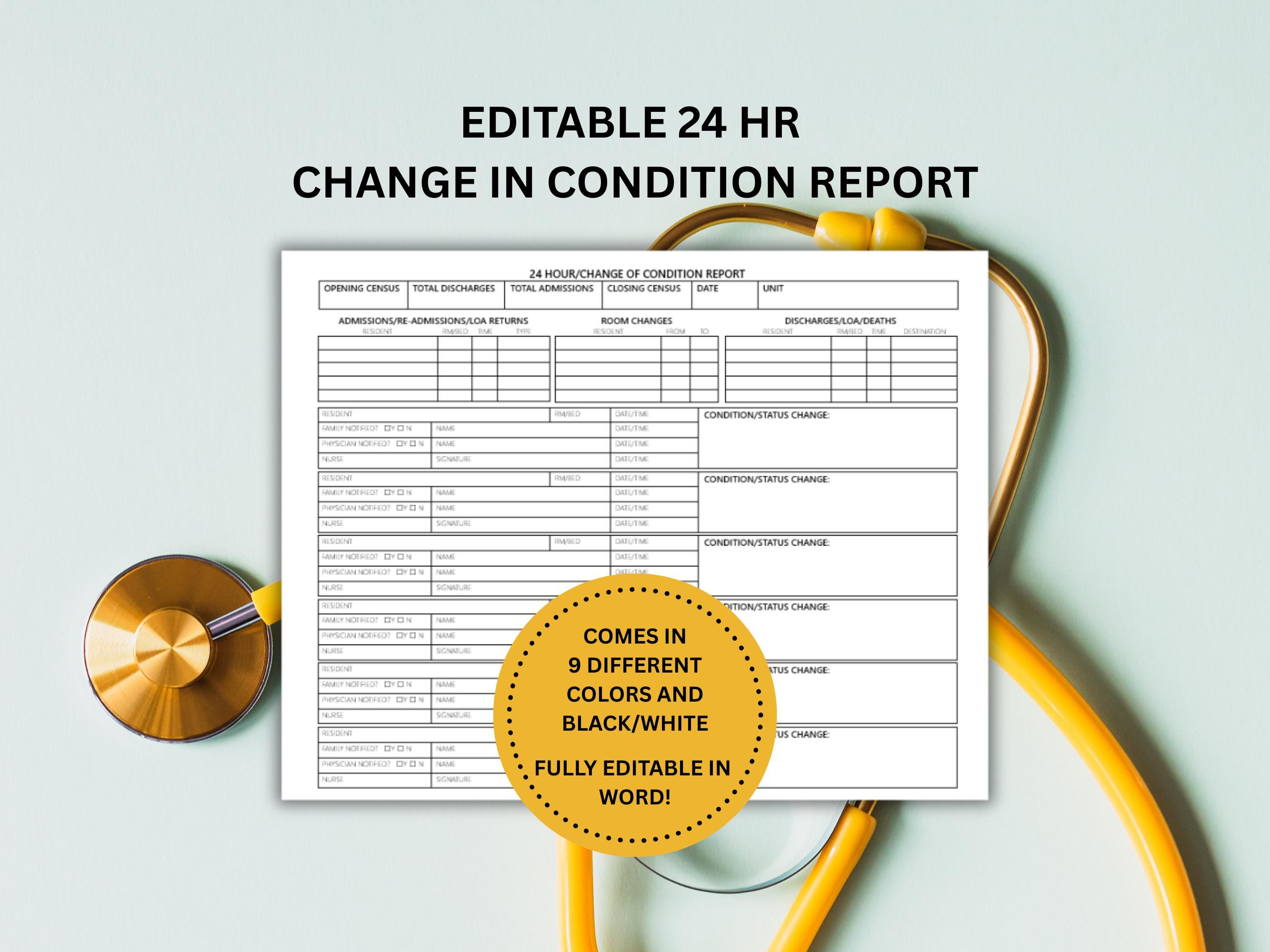 Huddle Checklist Rounding 24 Hour Change in Condition Report, Charge Nurse Report, Nurse ...