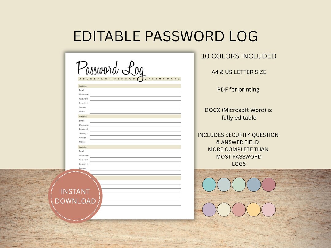 Papper Password Log Password Log Printable | Password Tracker | Password Keeper | Password ...