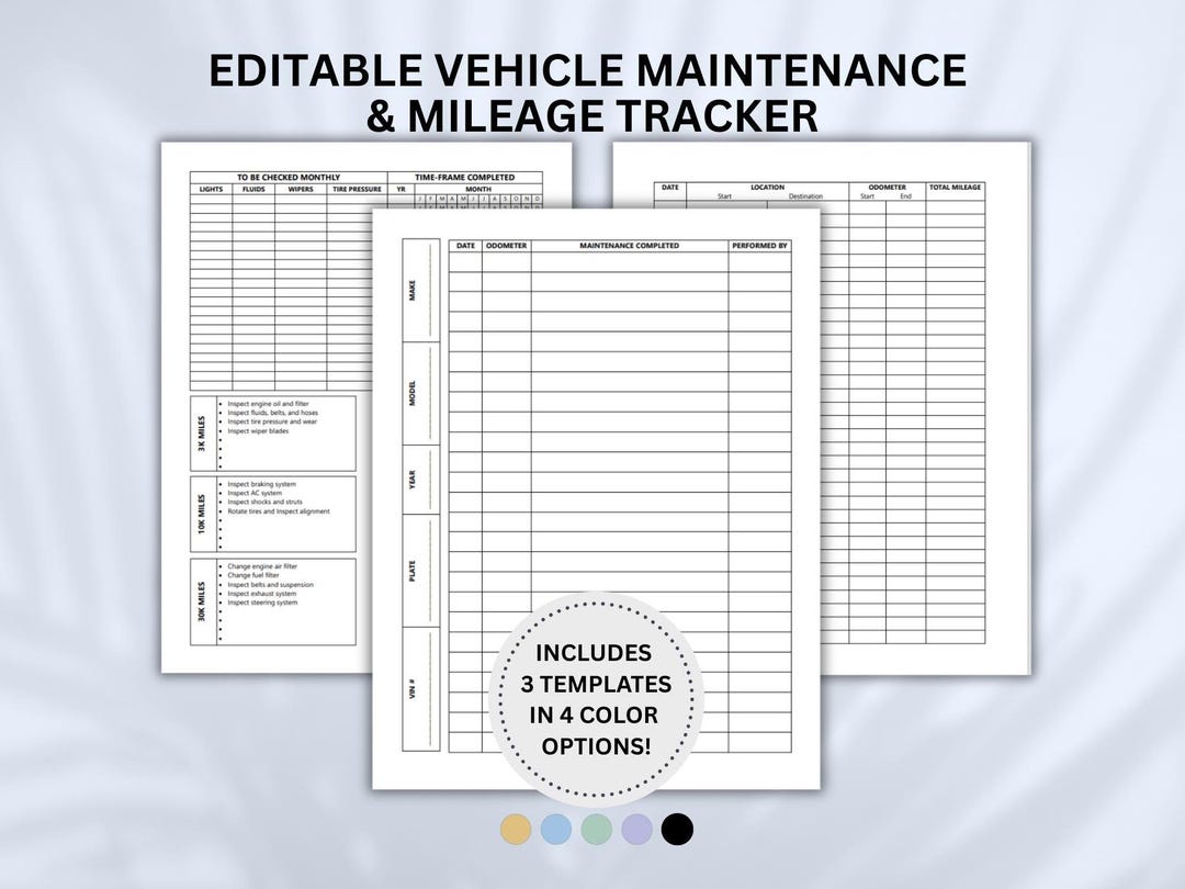 Car, Truck, SUV Maintenance Log, Auto Maintenance Sheet, Work Mileage ...