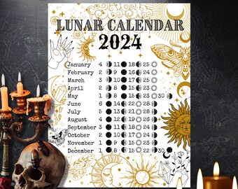 Lunar Calendar 2024 Printable Moon Phase Calendar 2024 Moon Calendar 2024 Poster Lunar Calendar 2024 Poster Grimoire Moon Phase Calendar