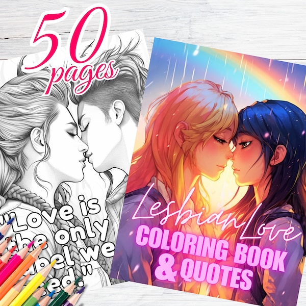 Lesbian Love Coloring Book with Cheesy Love Quotes for Her LGBTQ Coloring Pages Gay Love Gift Idea for Valentine's Day Pride Coloring