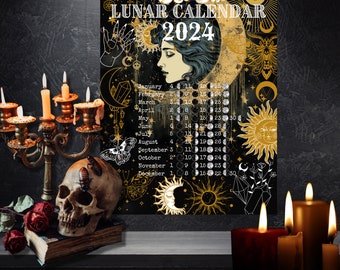 Lunar Calendar 2024 Printable Moon Phase Calendar 2024 Moon Calendar 2024 Poster Lunar Calendar 2024 Poster Grimoire Moon Witch Calendar