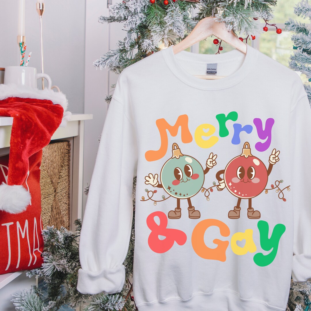 Gay Christmas Sweater Merry and Gay Shirt LGBTQ Pride Sweater Etsy