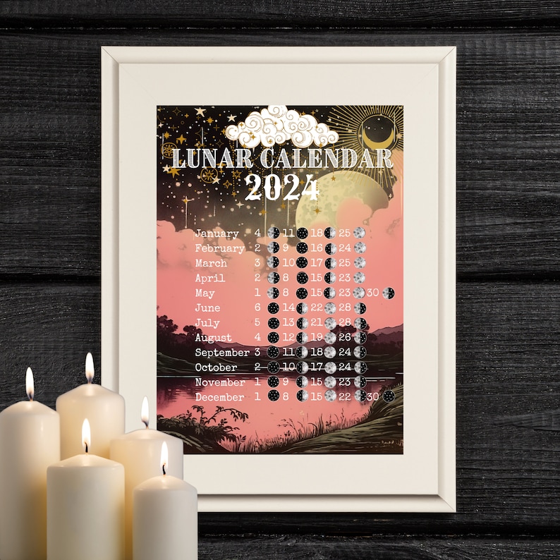 Lunar Calendar 2024 Printable Moon Phase Calendar 2024 Moon Etsy