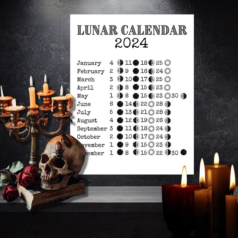Lunar Calendar 2024 Printable Moon Phase Calendar 2024 Moon Etsy