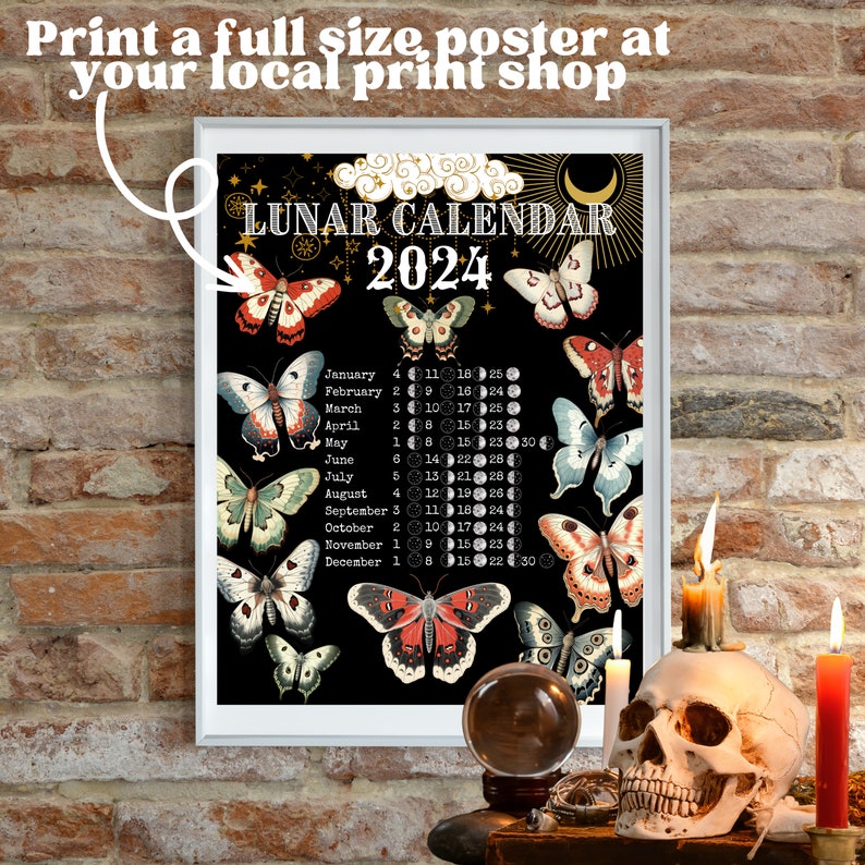 Lunar Calendar 2024 Printable Moon Phase Calendar 2024 Moon Etsy