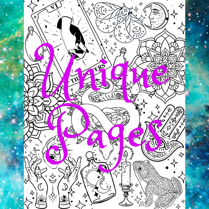 Witchy Coloring Pages Witch Coloring Pages Grimoire Coloring Wiccan ...