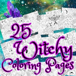 Witchy Coloring Pages, Witch Coloring Pages, Grimoire Coloring, Wiccan Coloring Pages, Pagan Coloring Bundle, Printable Witchy Coloring PDF