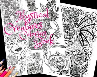 Mystical Creatures Coloring Book Gods and Demons Coloring Wiccan Coloring Witchy Coloring Pages Skull Coloring Pagan Coloring Monster