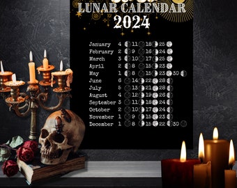 Lunar Calendar 2024 Printable Moon Phase Calendar 2024 Moon Calendar 2024 Poster Lunar Calendar 2024 Poster Grimoire Poster Wiccan Calendar