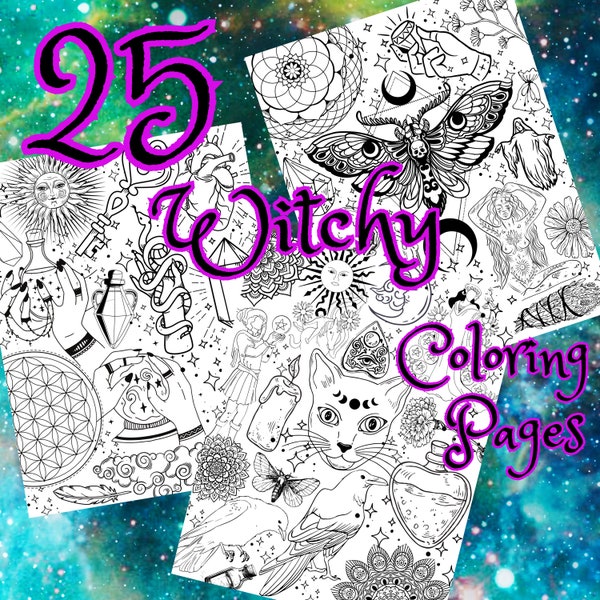 Witchy Malseiten 20x16 Hexe Ausmalbilder Grimoire Färbung Wicca Ausmalbilder Pagan Färbung Bundle Printable Witchy Färbung PDF