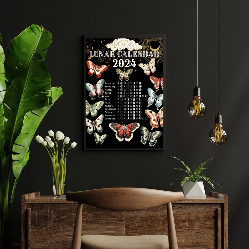Lunar Calendar 2024 Printable Moon Phase Calendar 2024 Moon Etsy