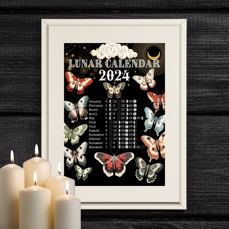 Lunar Calendar 2024 Printable Moon Phase Calendar 2024 Moon Etsy