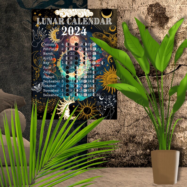Lunar Calendar 2024 Printable Moon Phase Calendar 2024 Moon Etsy